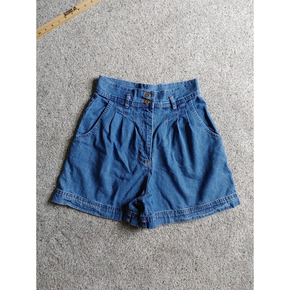 Vintage Women's Chic Pleated High Waist Jorts Shorts Mom Cotton Denim Sz 10 USA